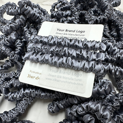 Indigo Grey Silk Scrunchie Skinny Wholesale丨Custom Brand