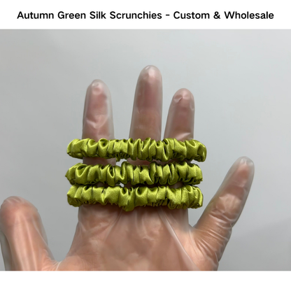 Autumn Green Silk Scrunchie Skinny Wholesale丨In Stock