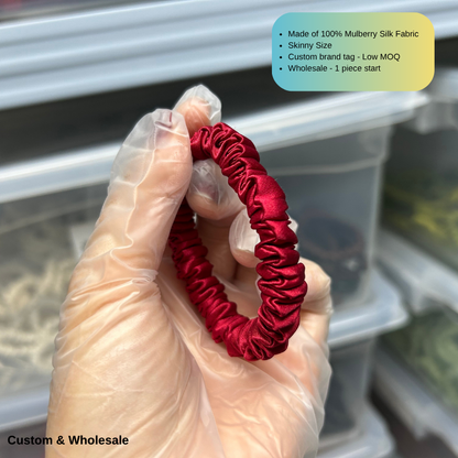 burgundy silk skinny scrunchie bulk low MOQ for small business