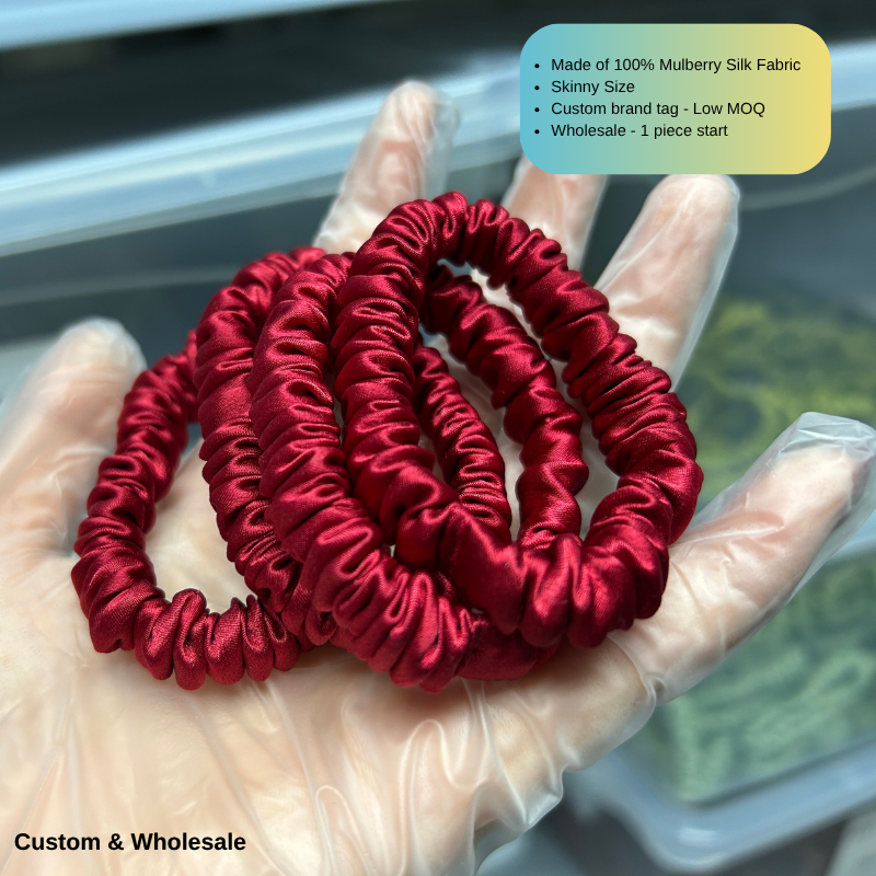 burgundy silk skinny scrunchie supplier factory direct