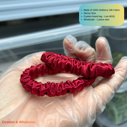 burgundy skinny silk scrunchies in bulk for wholesale orders