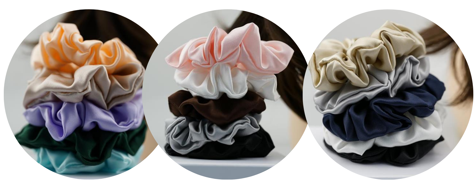 Buy large silk scrunchies wholesale custom, 1 piece wholesale, custom brand low MOQ