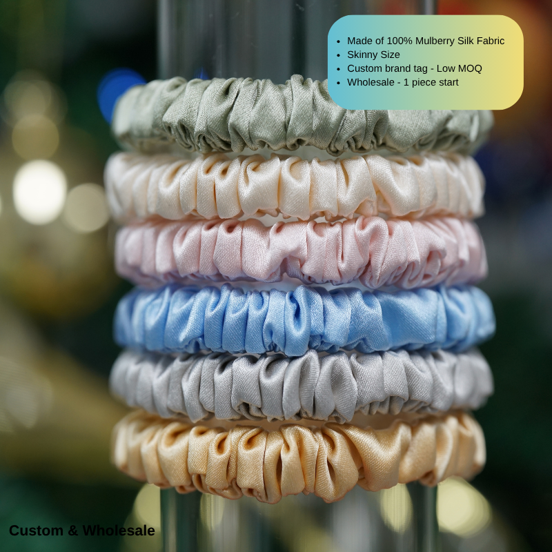 champagne mulberry silk skinny scrunchie soft and elegant