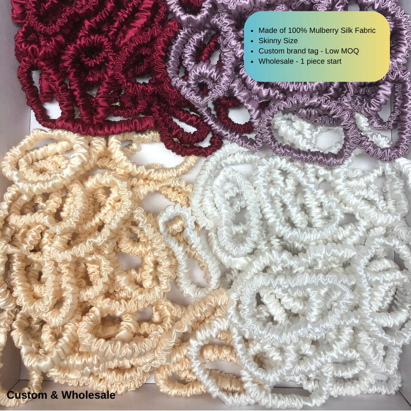 custom champagne skinny silk scrunchie with logo private label