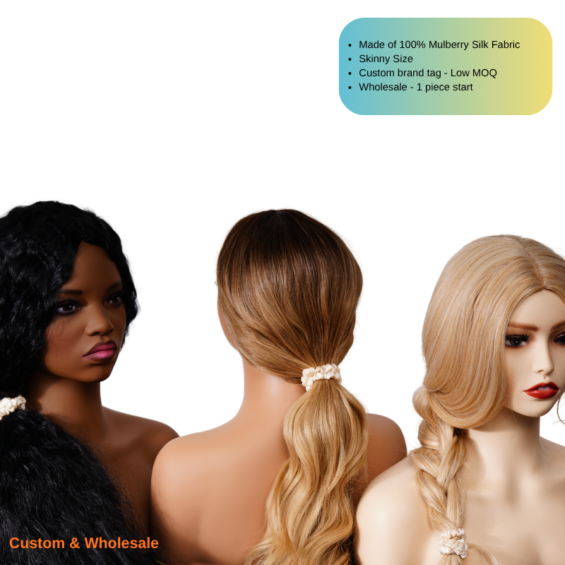 champagne silk skinny scrunchie supplier factory direct