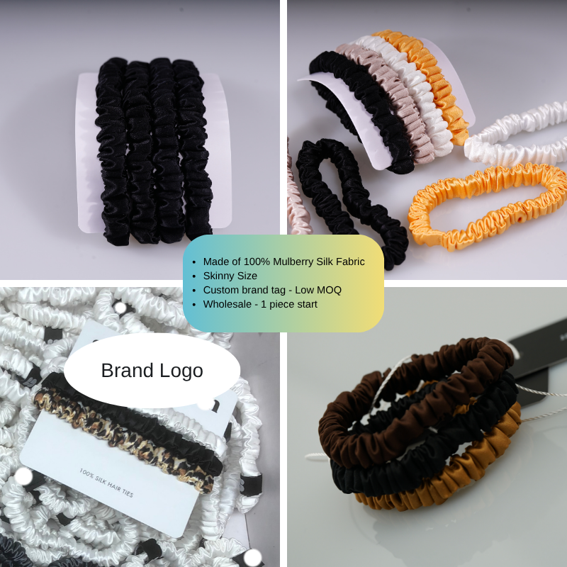 custom black skinny silk scrunchie with logo private label