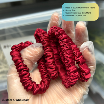  custom burgundy skinny silk scrunchie with logo private label