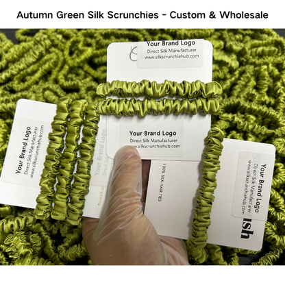 Autumn Green Silk Scrunchie Skinny Wholesale丨In Stock