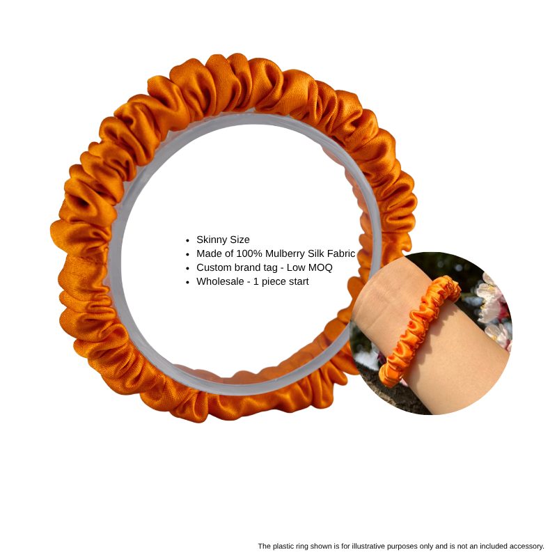 custom orange skinny silk scrunchie with logo private label