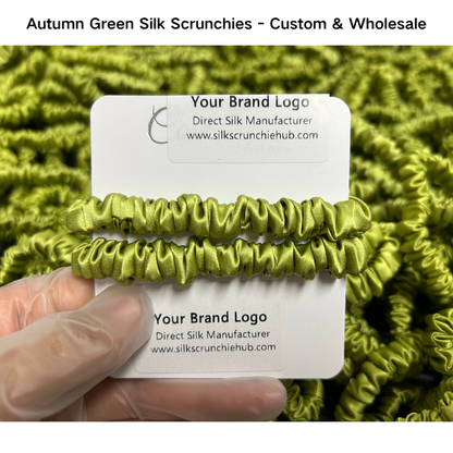 Autumn Green Silk Scrunchie Skinny Wholesale丨In Stock