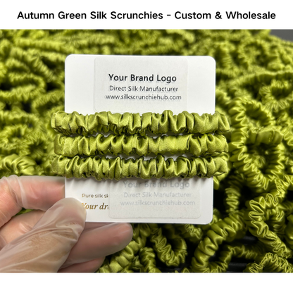 Autumn Green Silk Scrunchie Skinny Wholesale丨In Stock