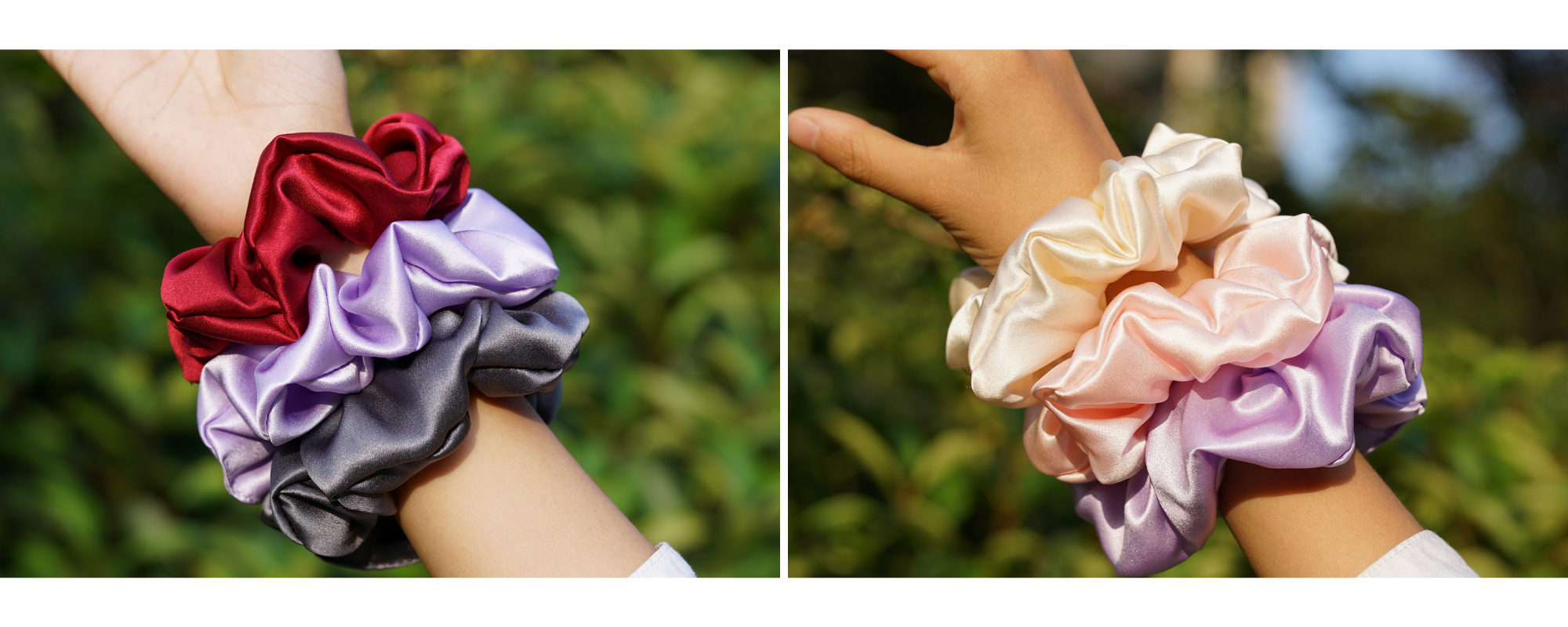 custom silk scrunchies wholesale, 1 piece wholesale, custom brand low MOQ