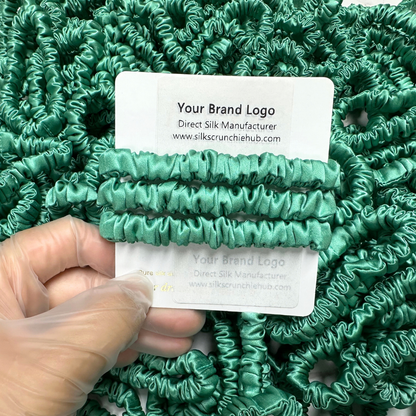 Bamboo Skinny Silk Scrunchie Wholesale from 1 piece, custom silk scrunchies with brand label, low MOQ.