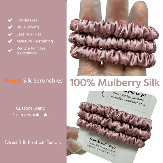Begonia Red Skinny Silk Scrunchie custom wholesale, custom brand low MOQ, 1 piece wholesale