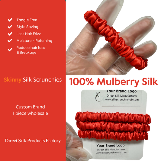 Bright Persimmon Skinny Silk Scrunchie custom wholesale, custom brand low MOQ, 1 piece wholesale