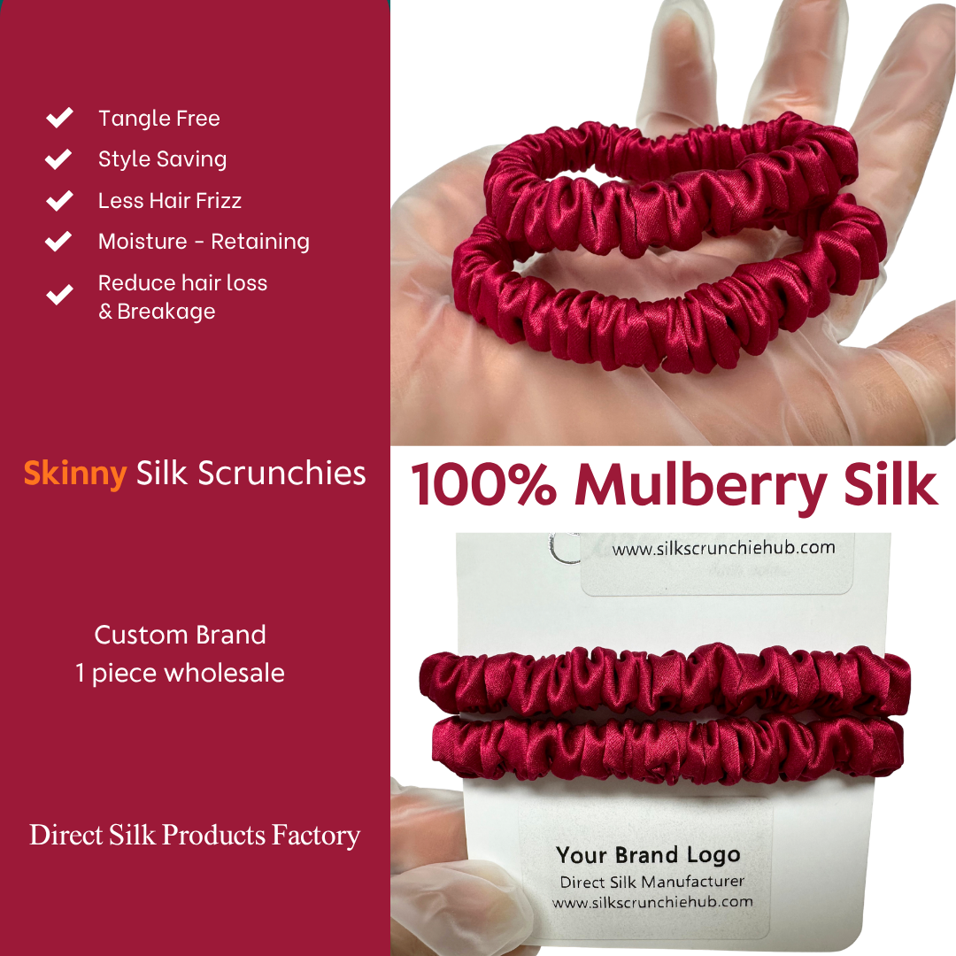 Carmine Skinny Silk Scrunchie custom wholesale, custom brand low MOQ, 1 piece wholesale