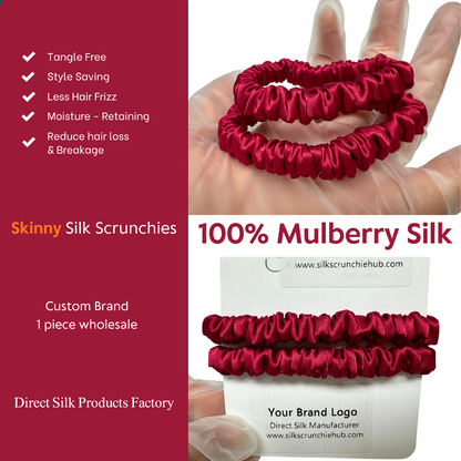 Carmine Skinny Silk Scrunchie custom wholesale, custom brand low MOQ, 1 piece wholesale
