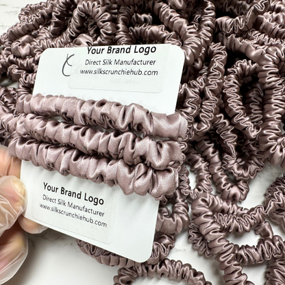 Deep Lotus Root Skinny Silk Scrunchie custom wholesale, custom brand low MOQ, 1 piece wholesale