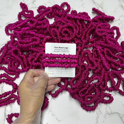 Deep Rose Pink Skinny Silk Scrunchie Wholesale from 1 piece, custom silk scrunchie with brand logo low MOQ.