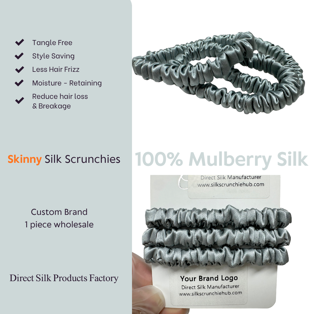 Himalayan Green Skinny Silk Scrunchie custom wholesale, custom brand low MOQ, 1 piece wholesale