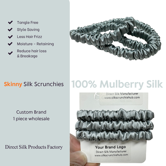 Himalayan Green Skinny Silk Scrunchie custom wholesale, custom brand low MOQ, 1 piece wholesale