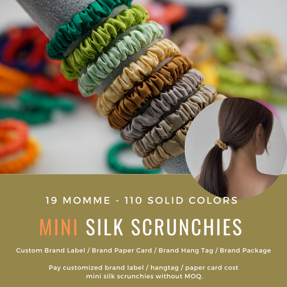 Custom Silk Scrunchie Mini, custom brand low MOQ, 1 piece wholesale
