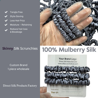 Indigo Grey Silk Scrunchie Skinny Wholesale丨Custom Brand