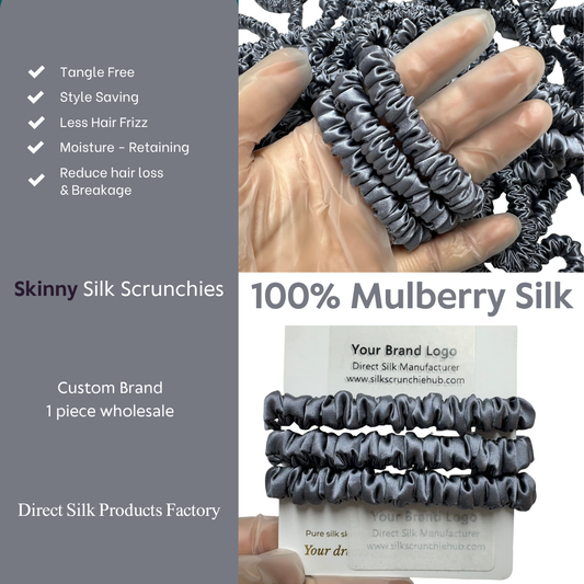 Indigo Grey Silk Scrunchie Skinny Wholesale丨Custom Brand