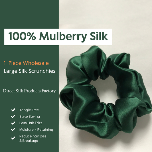 Dark Green Silk Scrunchie Large