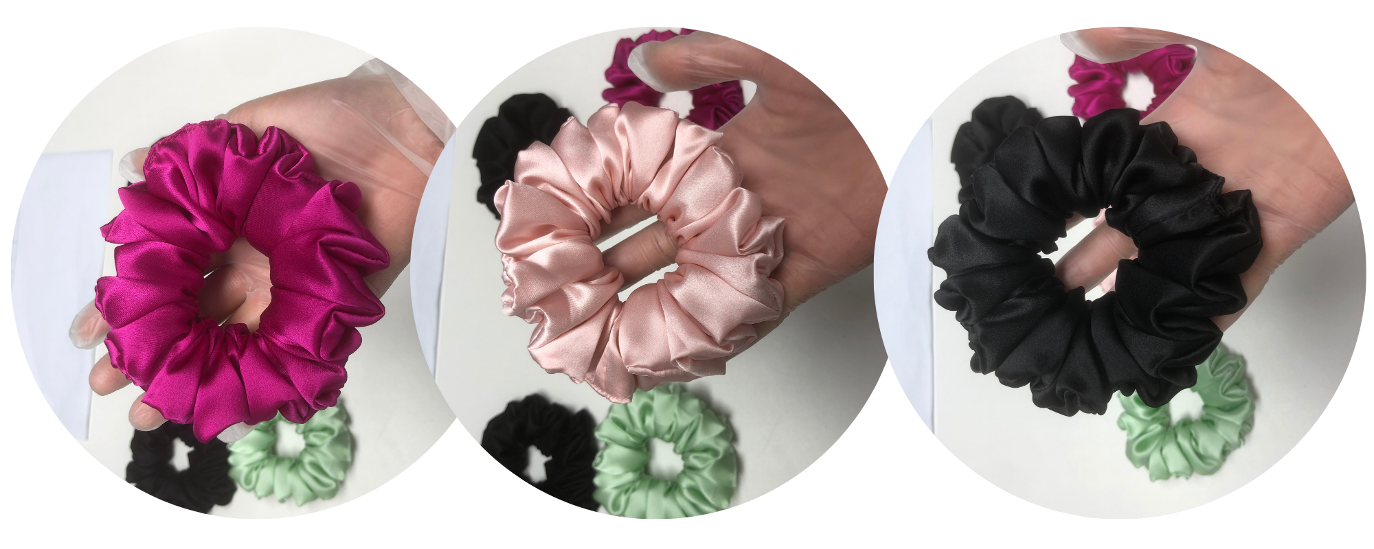 fluffy large silk scrunchies wholesale custom, 1 piece wholesale, custom brand low MOQ