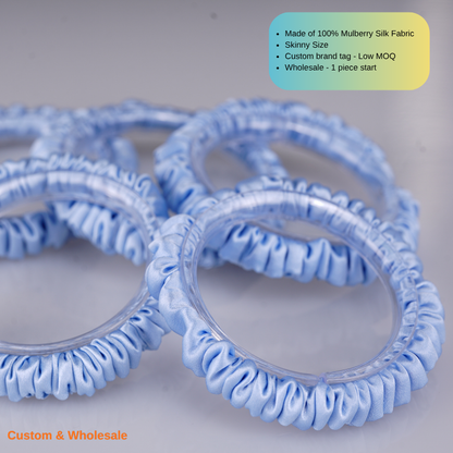 light blue mulberry silk skinny scrunchie soft and smooth