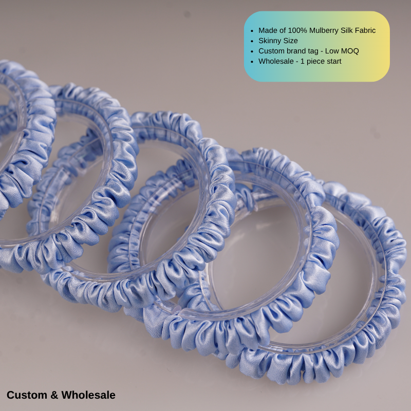 light blue silk skinny scrunchie supplier factory direct