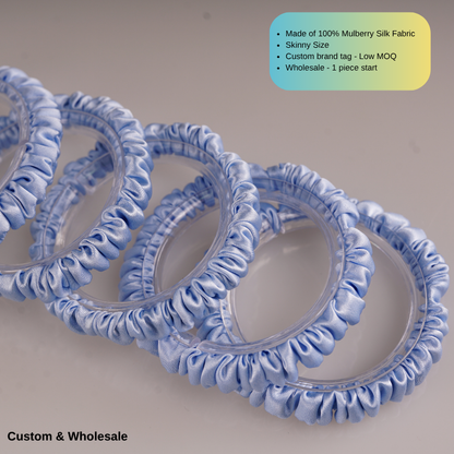 light blue silk skinny scrunchie supplier factory direct