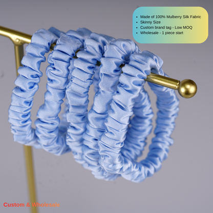 light blue skinny silk scrunchies in bulk for wholesale orders