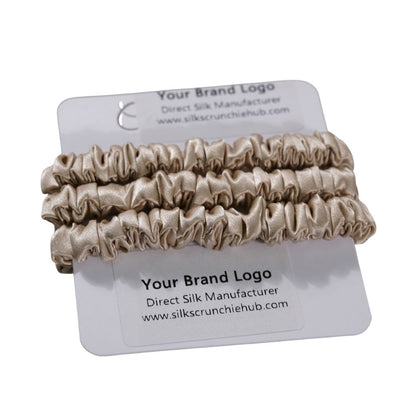 100% Mulberry Silk Skinny Scrunchie in Light Tan