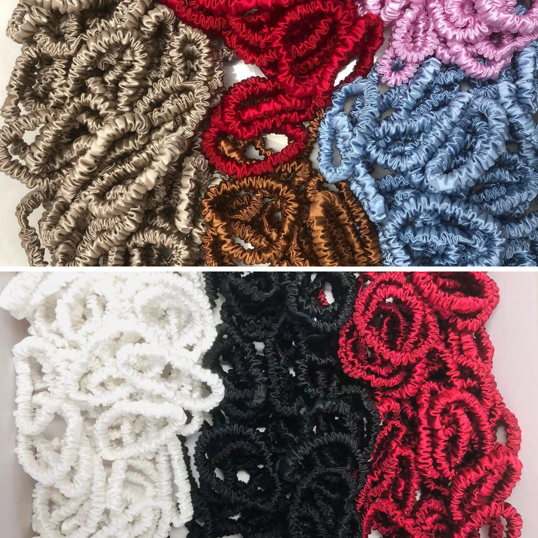 mini silk hair ties custom wholesale, custom brand low MOQ, 1 piece wholesale
