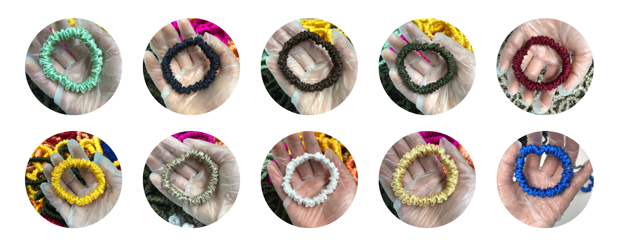 mini silk hair ties custom wholesale, custom brand low MOQ, 1 piece wholesale