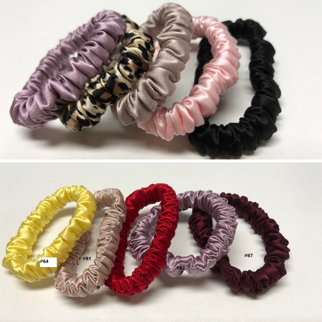 Mini silk scrunchies custom wholesale, custom brand low MOQ, 1 piece wholesale

