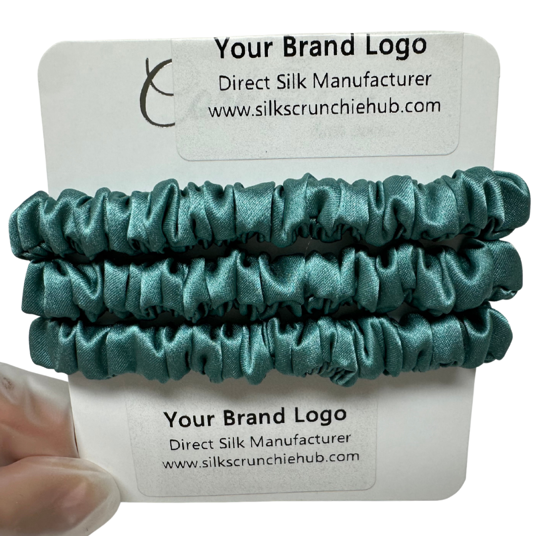 Stone Green Skinny Silk Scrunchie custom wholesale, custom brand low MOQ, 1 piece wholesale