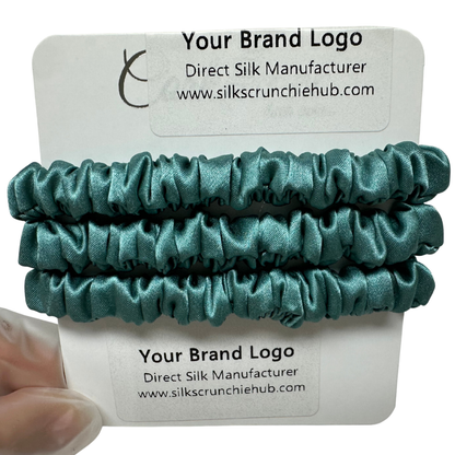 Stone Green Skinny Silk Scrunchie custom wholesale, custom brand low MOQ, 1 piece wholesale