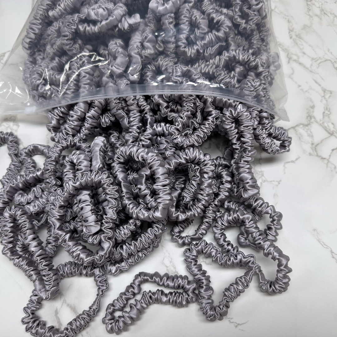 Grey Purple Skinny Silk Scrunchie custom wholesale, custom brand low MOQ, 1 piece wholesale