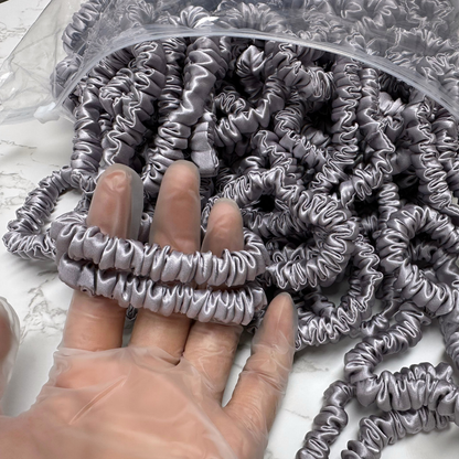 Grey Purple Skinny Silk Scrunchie custom wholesale, custom brand low MOQ, 1 piece wholesale