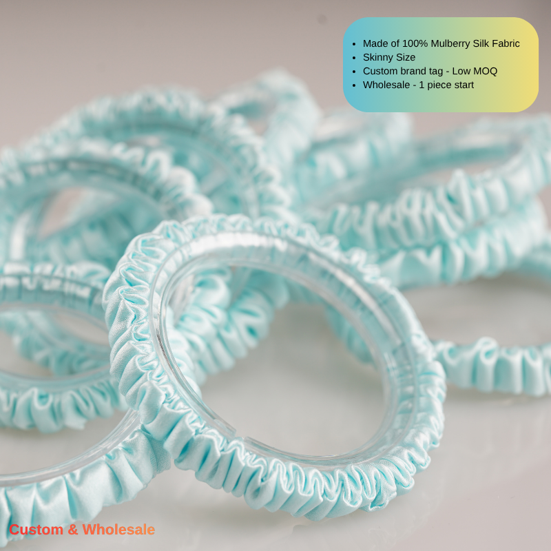 aqua blue mulberry silk skinny scrunchie soft and smooth