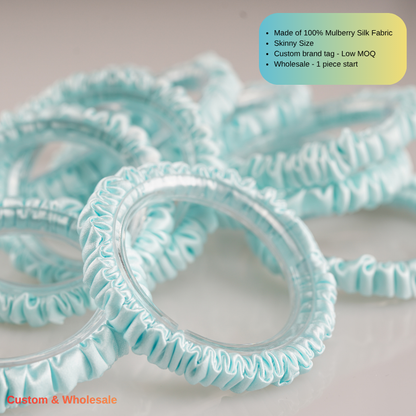 aqua blue mulberry silk skinny scrunchie soft and smooth