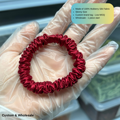 burgundy mulberry silk skinny scrunchie soft and elegant