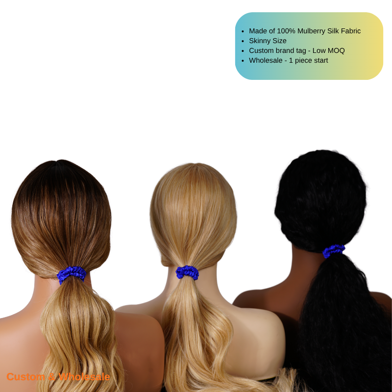 diamond blue mulberry silk skinny scrunchie soft and shiny
