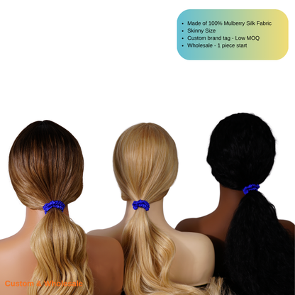 diamond blue mulberry silk skinny scrunchie soft and shiny
