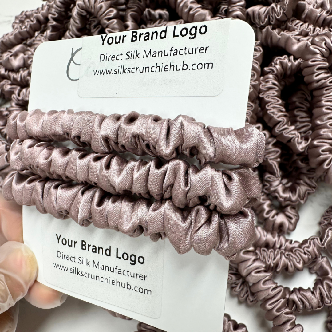Deep Lotus Root Skinny Silk Scrunchie custom wholesale, custom brand low MOQ, 1 piece wholesale