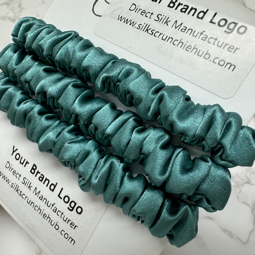Stone Green Skinny Silk Scrunchie custom wholesale, custom brand low MOQ, 1 piece wholesale