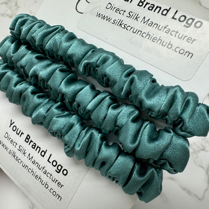 Stone Green Skinny Silk Scrunchie custom wholesale, custom brand low MOQ, 1 piece wholesale
